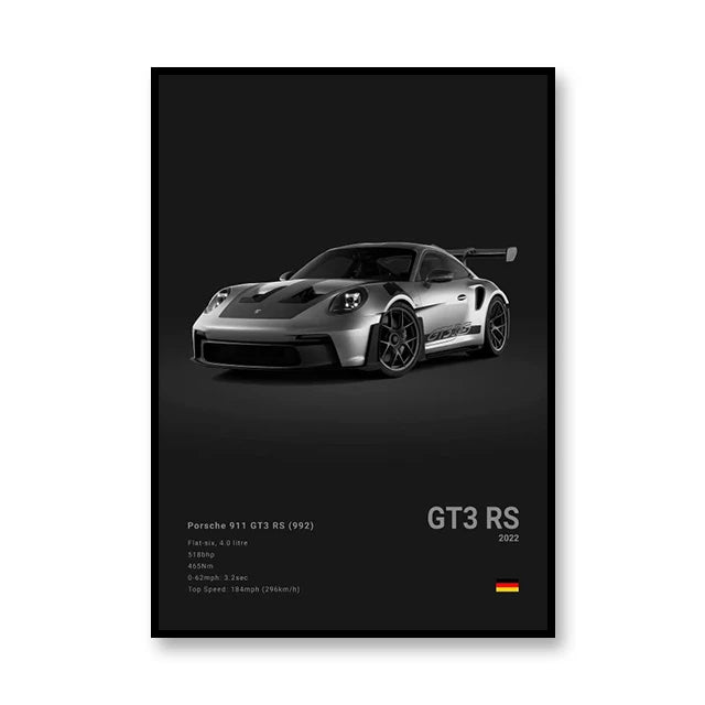 Affiche Porsche 911 GT3 RS (992) – Poster noir - voiture de face