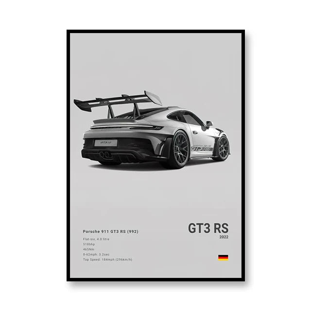 Affiche Porsche 911 GT3 RS (992) - Poster gris - voiture de dos