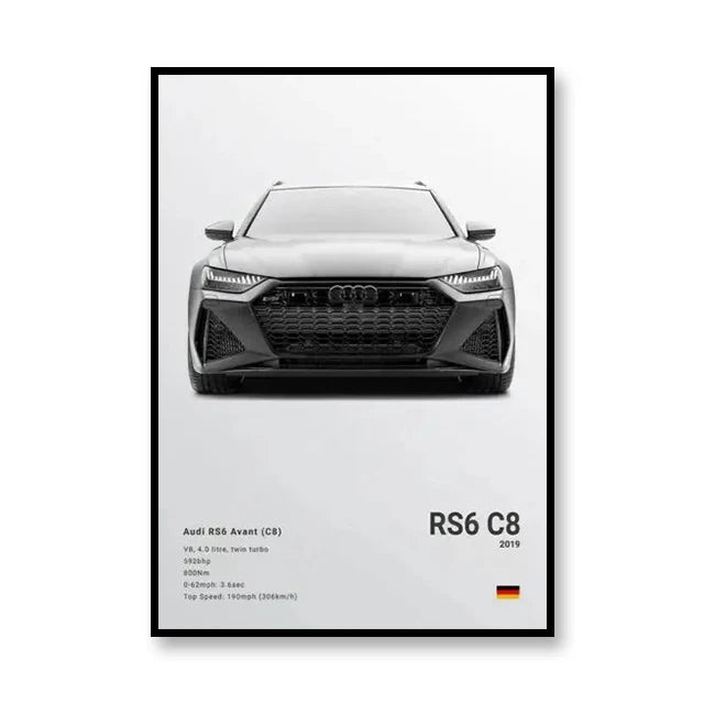 Affiche Audi RS6 Avant C8 – Poster gris - voiture de face
