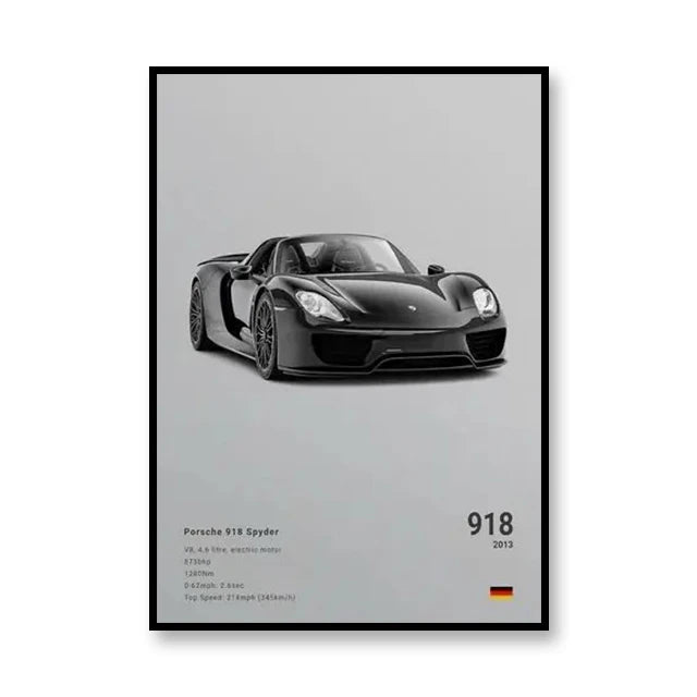 Affiche Porsche 918 Spyder – Poster gris - voiture de face