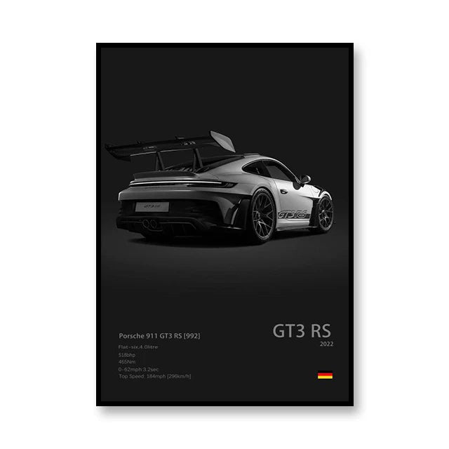 Affiche Porsche 911 GT3 RS (992) – Poster noir - voiture de dos