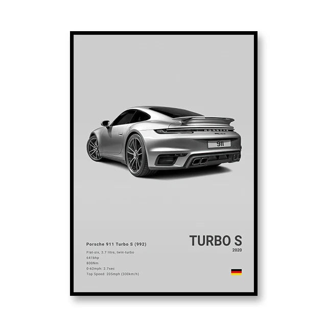 Affiche Porsche 911 Turbo S (992) – Poster gris - voiture de dos