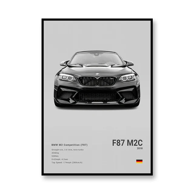 Affiche BMW M2 Competition (F87) - Poste gris - voiture de face