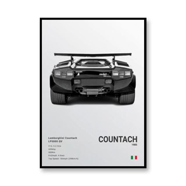 Affiche Lamborghini Countach LP5000 QV – Poster gris - voiture de dos