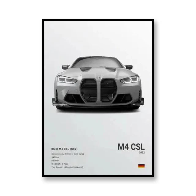 Affiche BMW M4 CSL (G82) – Poster gris - voiture de face