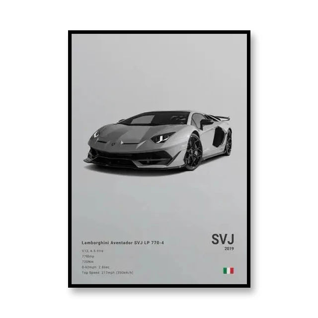 Affiche Lamborghini Aventador SVJ – Poster gris - voiture de face