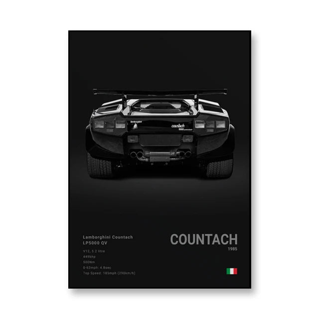 Affiche Lamborghini Countach LP5000 QV – Poster noir - Voiture de dos