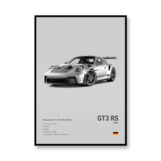 Affiche Porsche 911 GT3 RS (992) – Poster gris - voiture de face