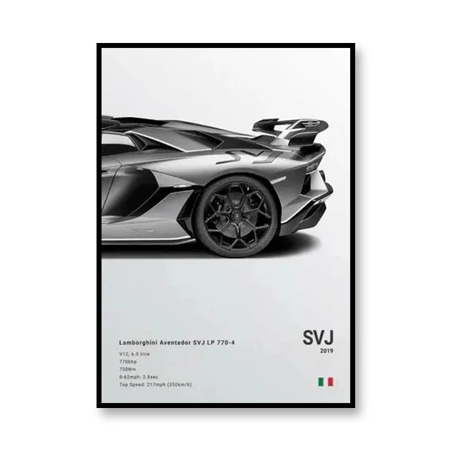 Affiche Lamborghini Aventador SVJ – Poster gris - Voiture de profile