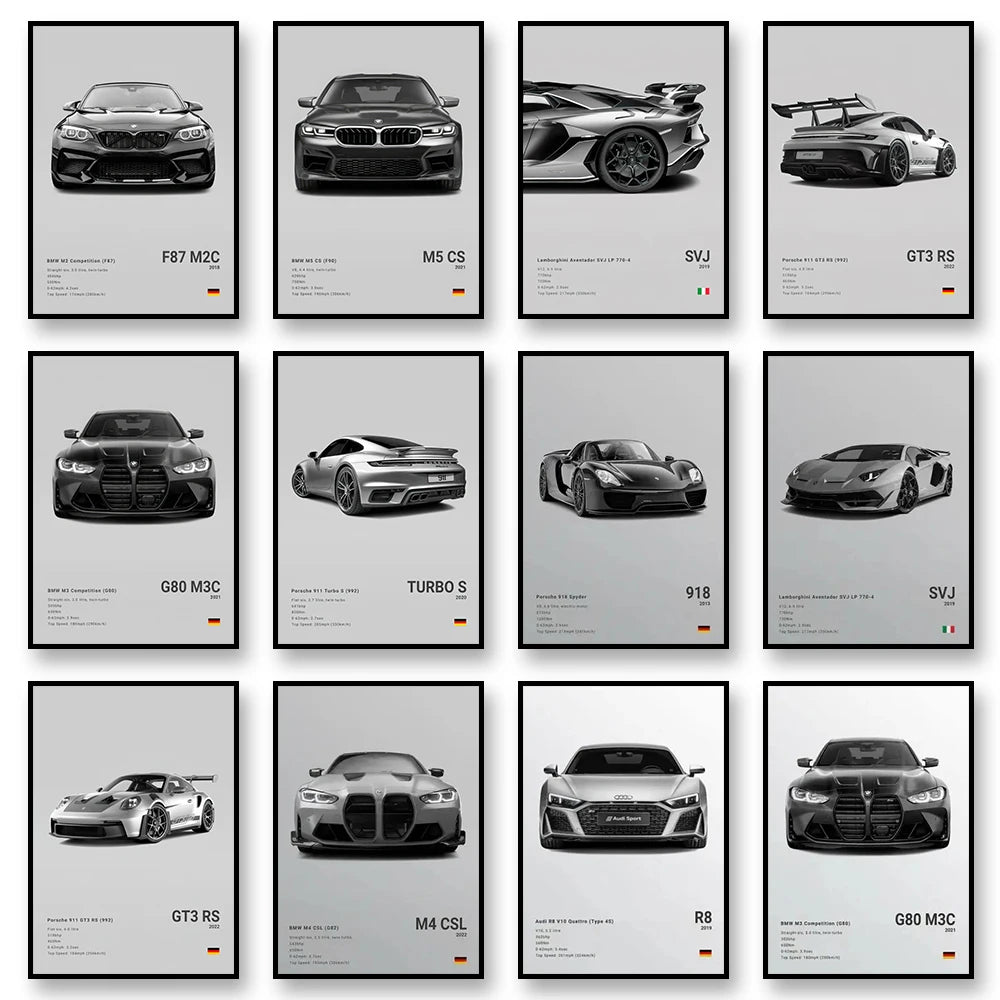 Affiche BMW M3 Competition G80 - Poster gris - voiture de face