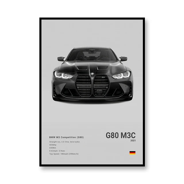 Affiche BMW M3 Competition G80 - Poster gris - voiture de face