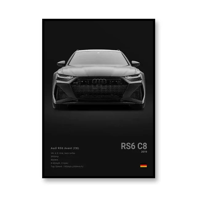 Affiche Audi RS6 Avant C8 – Poster noir - voiture de face