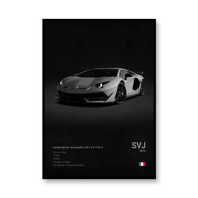 Affiche Lamborghini Aventador SVJ – Poster noir - voiture de face