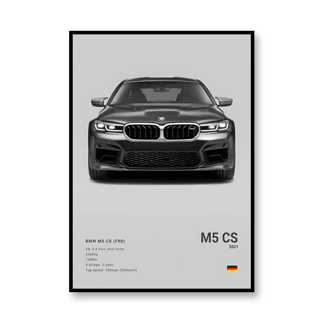Affiche BMW M5 CS (F90) – Poster gris - Voiture de face