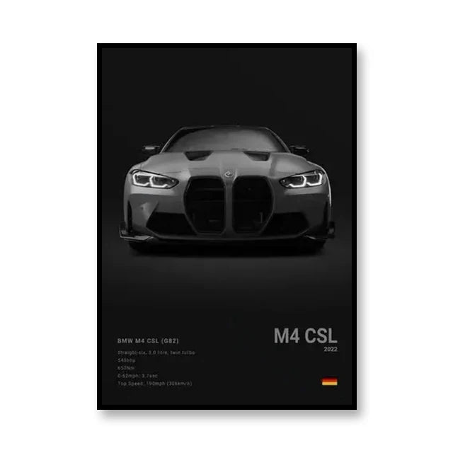 Affiche BMW M4 CSL (G82) – Poster noir -voiture de face