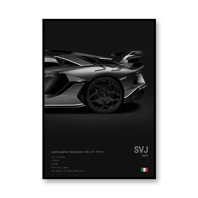 Affiche Lamborghini Aventador SVJ – Poster noir - voiture de profile