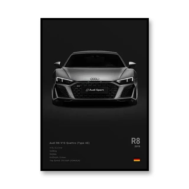 Affiche Audi R8 V10 quattro (4S) – Poster noir - voiture de face